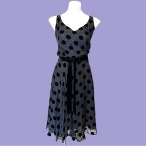 NWT Bloomingdale’s Party Dress w/ Black Sheer Velvet Black Polka Dots Overlay